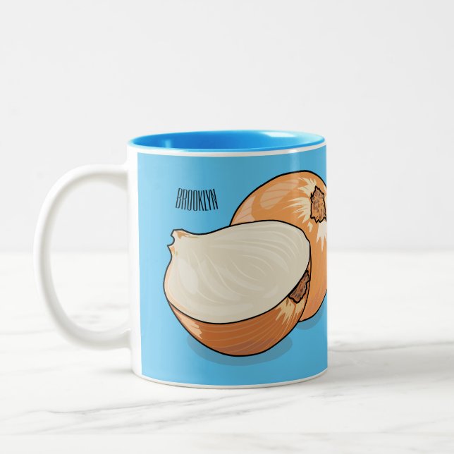 Onion cartoon illustration  Two-Tone coffee mug (Left)