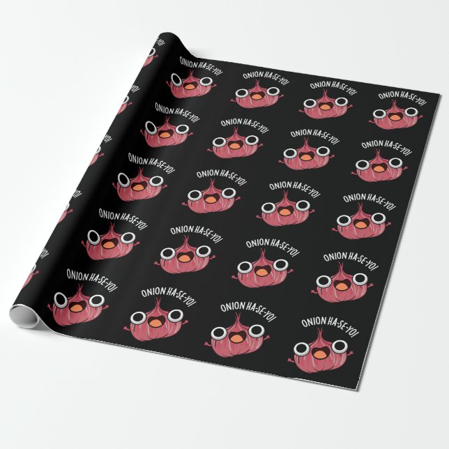 Onion Ha-se-yo Funny Korean Pun Dark BG Wrapping Paper (Unrolled)