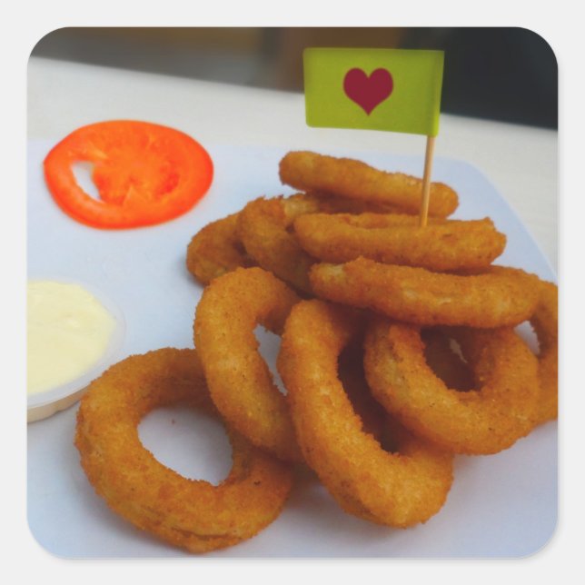 Onion Rings with Mayonnaise and Tomato Square Sticker (Front)