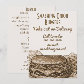 Onion Smash Burgers Cafe or Food Truck  Menu