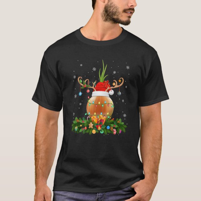 Onion Vegetable Xmas Lighting Reindeer Santa Onion T-Shirt (Front)