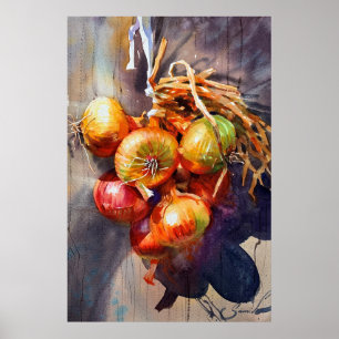 Onion watercolor painting for Kitchen Dining room Poster