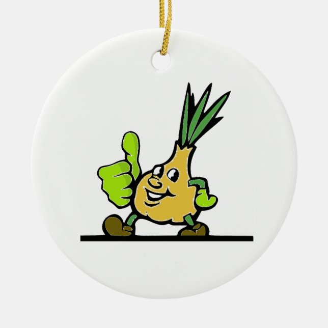 Onion With Thumbs Up Ceramic Tree Decoration (Front)