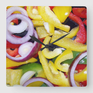 Onions and peppers square wall clock