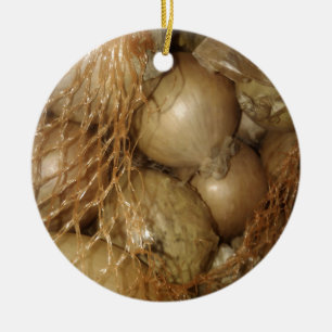 Onions In Net, Food Vegetables, Spicy Cooking Ceramic Tree Decoration
