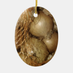 Onions In Net, Food Vegetables, Spicy Cooking Ceramic Tree Decoration