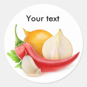Onions, pepper and garlic classic round sticker