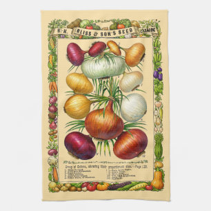 Onions Retro Victorian Era Botanical Art Tea Towel