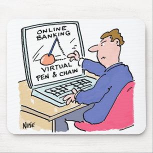 Online Banking Humour Funny Bank Customer Cartoon Mouse Mat