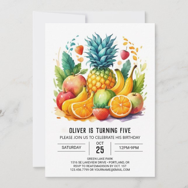 Online Boho Watercolor Fruits Birthday Invitation (Front)