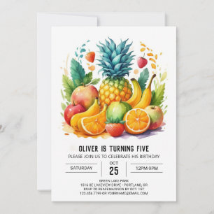 Online Boho Watercolor Fruits Birthday Invitation