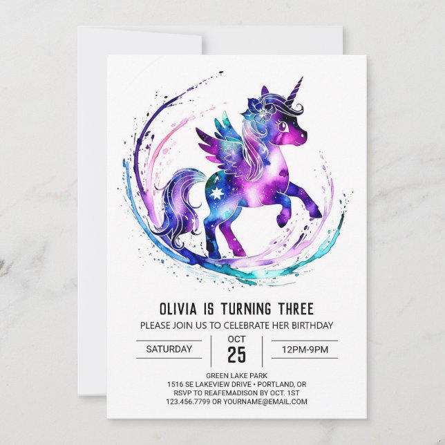 Online Custom Unicorn Digital Birthday Invitation (Front)