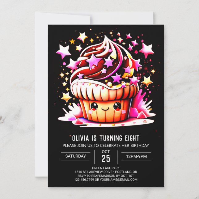 Online Cute Elegant Muffin Girl Birthday Invitation (Front)