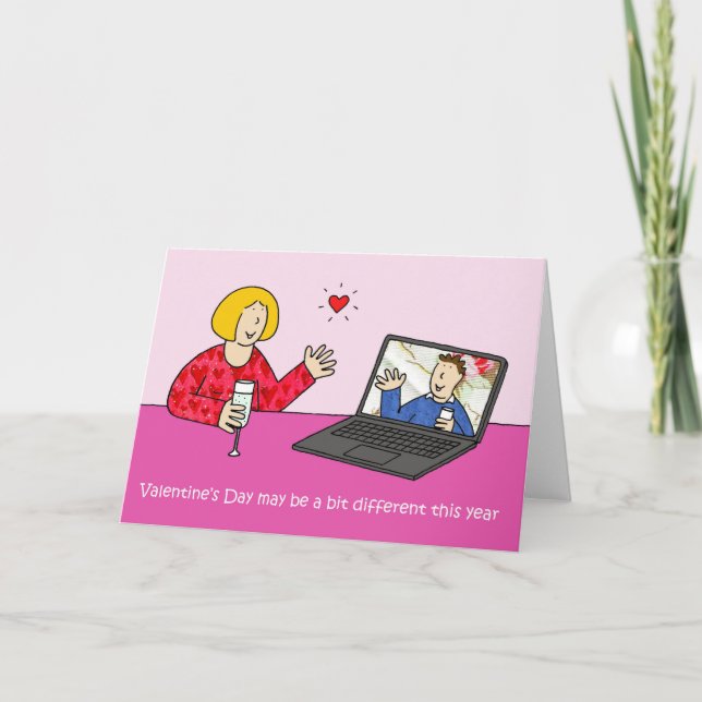 Online Dating Cartoon Valentine Couple Card (Front)