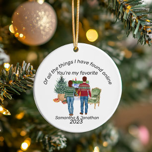 Online Dating Couple Brown Hair Newlyweds Ceramic Tree Decoration