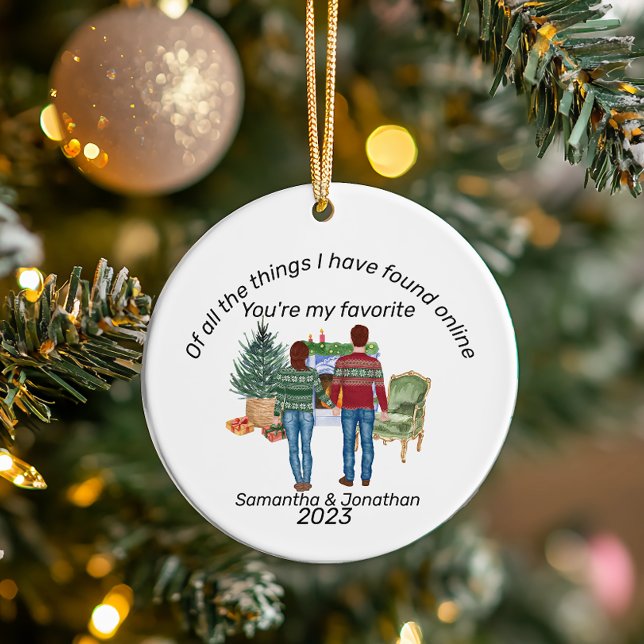 Online Dating Couple Brown Hair Newlyweds Ceramic Tree Decoration (Creator Uploaded)