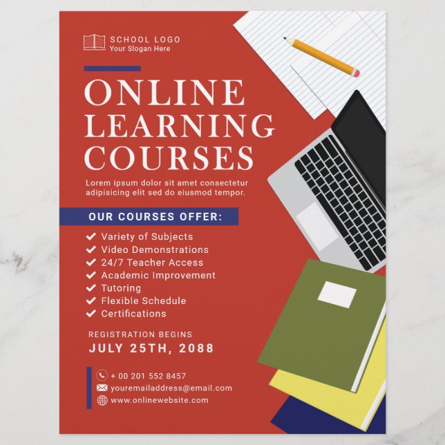 Online Learning Courses School Advertisement Flyer (Front)
