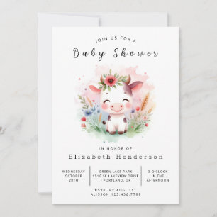 Online Pastel Stylish Cow Baby Shower Invitation