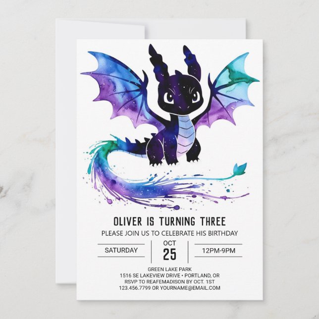 Online Purple Dragon Digital Boy Birthday Invitation (Front)