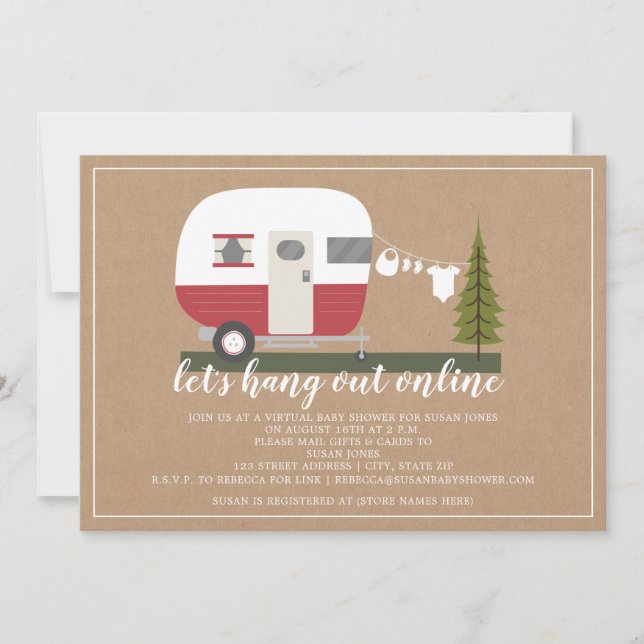 Online Red Trailer Camper Woodland Baby Shower Invitation (Front)