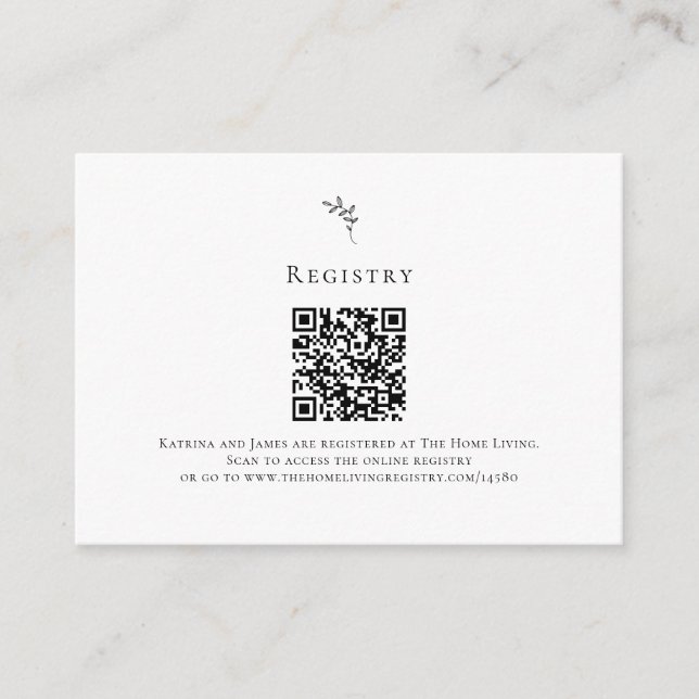 Online Registry QR Code Minimal Wedding Elegant Enclosure Card (Front)