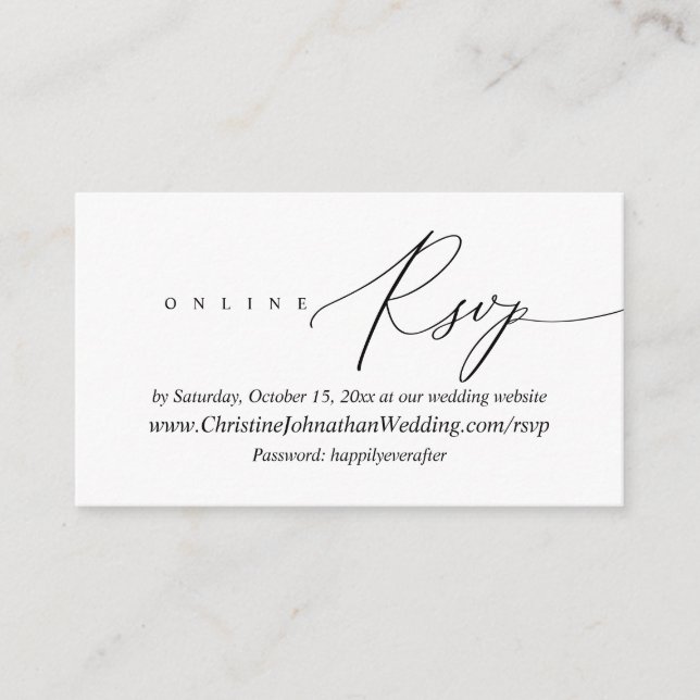 Online RSVP, Modern Minimal Black script Enclosure Card (Front)