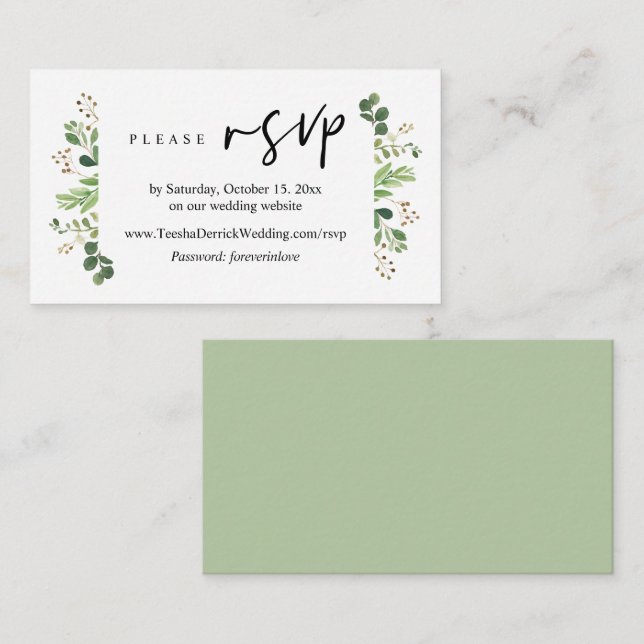 Online RSVP, Modern Minimalist Greenery Enclosure  Card (Front/Back)