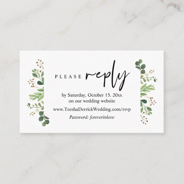 Online RSVP, Modern Minimalist Greenery  Enclosure Card (Front)