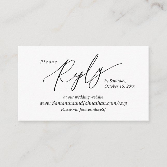 Online RSVP, Modern Simple Black Calligraphy Enclo Enclosure Card (Front)