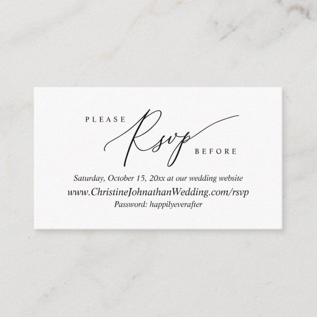 Online RSVP, Modern Simple Black script Enclosure  Card (Front)