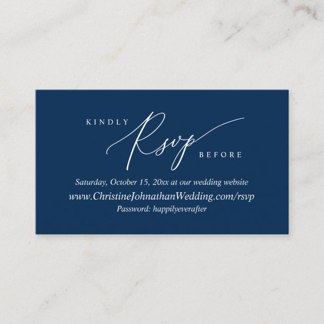 Online RSVP, Modern Simple Navy Blue calligraphy Enclosure Card (Front)