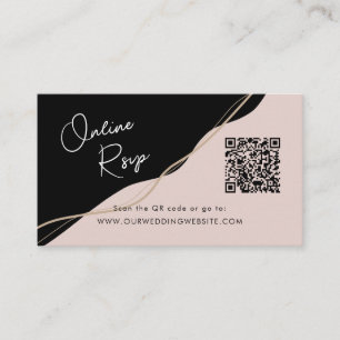 Online RSVP QR Code black and pink wedding website Business Card