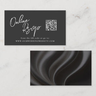 Online RSVP QR Code black satin website Business Card