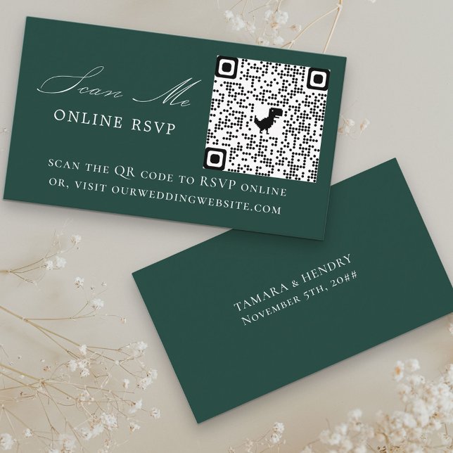Online RSVP QR Code Emerald Wedding Website Enclosure Card (Creator Uploaded)