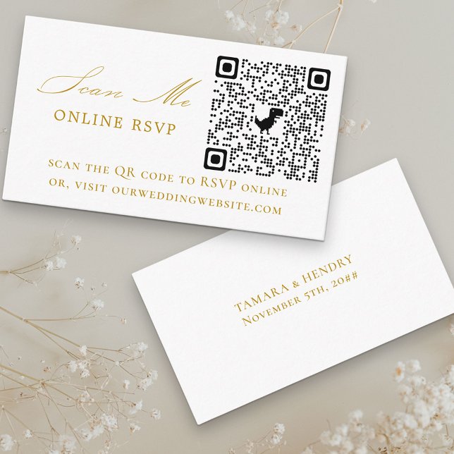 Online RSVP QR Code Gold Wedding Website Enclosure Card (Creator Uploaded)
