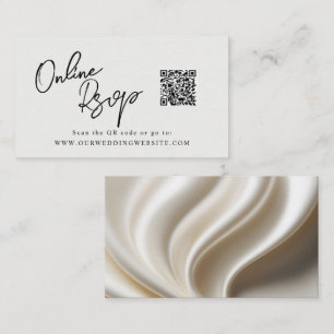 Online RSVP QR Code ivory white satin website Business Card