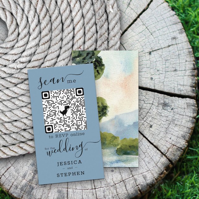 Online RSVP QR Code Lake Evergreen Wedding Website Enclosure Card (Creator Uploaded)