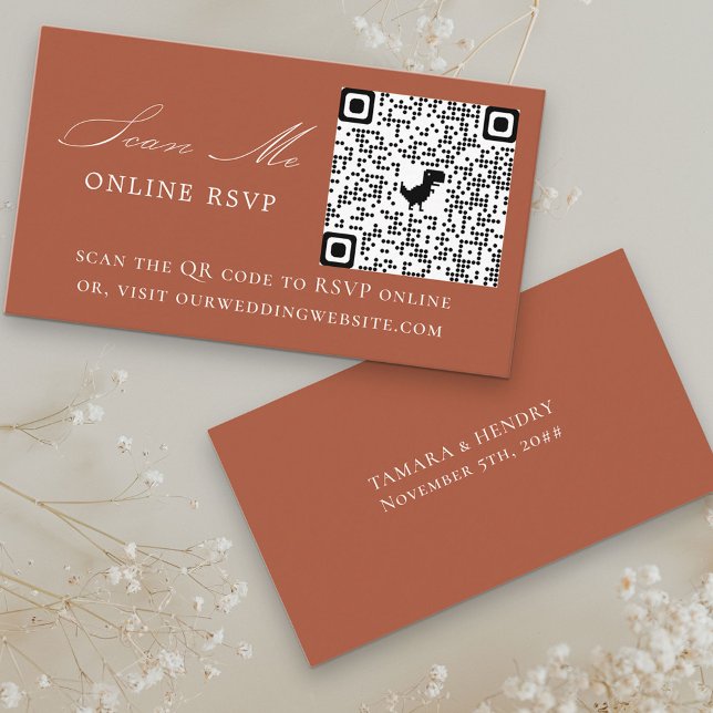 Online RSVP QR Code Terracotta Wedding Website Enclosure Card (Creator Uploaded)