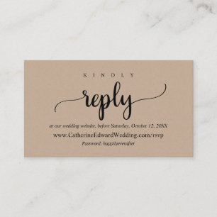 Online RSVP website, Black Script, Brown Kraft Enclosure Card