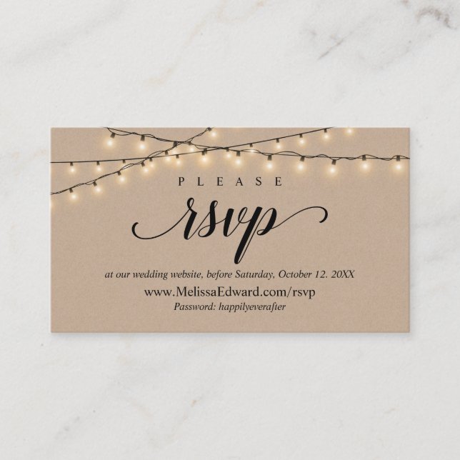 Online RSVP website, String Lights Kraft Enclosure Card (Front)