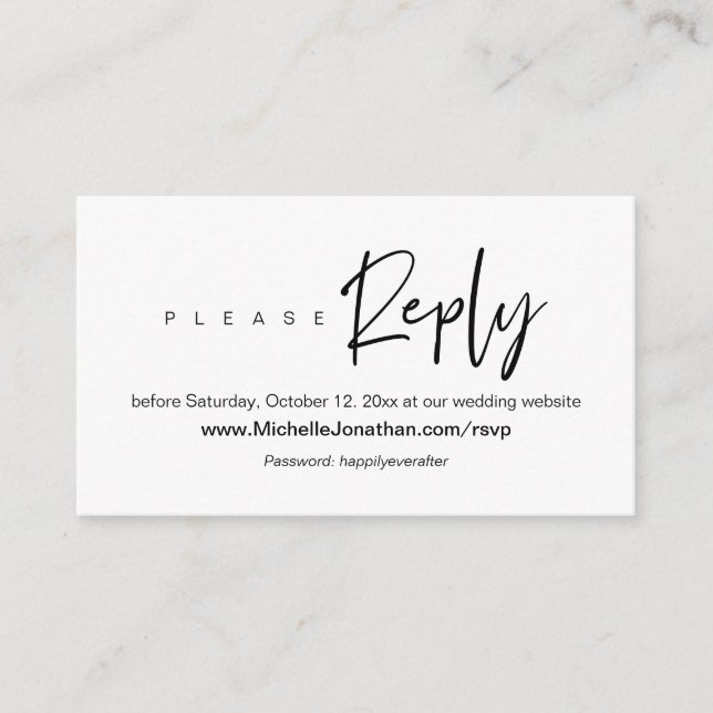 Online RSVP, Wedding website, Password, Reminder Enclosure Card (Front)