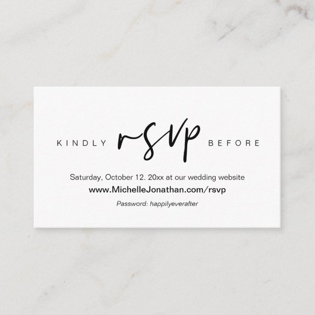 Online RSVP, Wedding website, Password, Reminder Enclosure Card (Front)