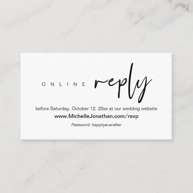 Online RSVP, Wedding website, Password, Reminder Enclosure Card (Front)