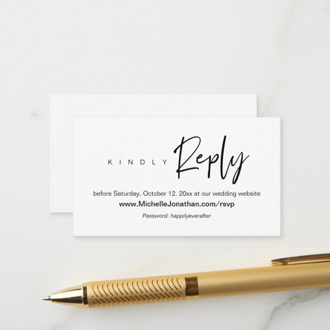 Online RSVP, Wedding website, Password, Reminder Enclosure Card (Front/Back In Situ)