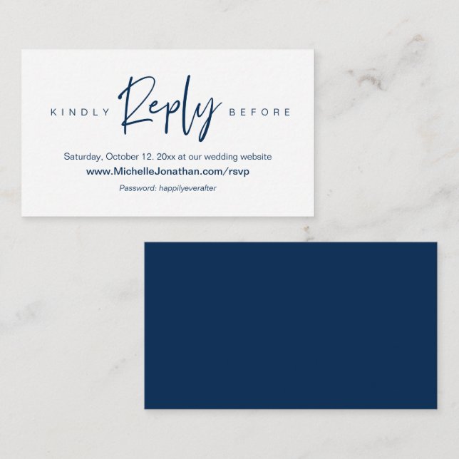 Online RSVP, Wedding website, Password, Reminder   Enclosure Card (Front/Back)