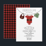 Online Santa Christmas Baby Shower Invitation<br><div class="desc">Online baby shower by mail theme with An illustration of a clothesline with santa suit baby clothes,  green diaper,  and buffalo plaid gingerbread cookie bib with plaid reverse side.</div>