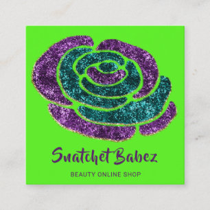 Online Shop Fashion Green Purple QR Code Logo Square Business Card