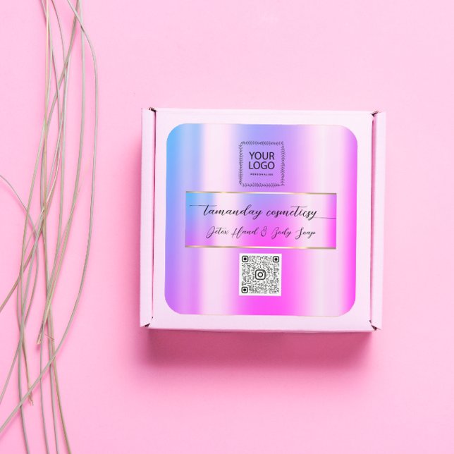 Online Shop QRCode Logo Photo Product Pink Gold Square Sticker (Online Shop QRCode Logo Photo Product Pink Gold Square Sticker)
