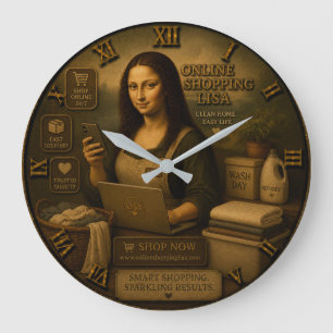 Online Shopping Funny Mona Lisa Shopper Gift Large Clock