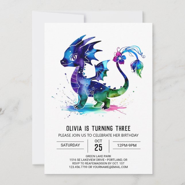 Online Simple Dragon Digital Girl Birthday Invitation (Front)